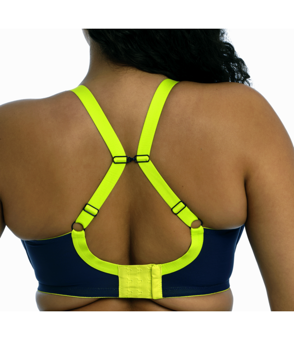 Elomi  Elomi Energise sport‑bh met bredere beugel – navy met limegroene bies – in grote maten