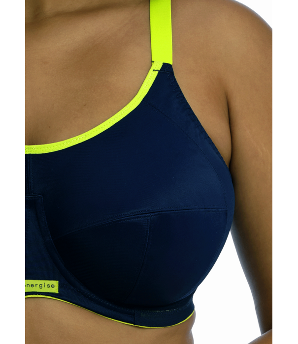 Elomi  Elomi Energise sport‑bh met bredere beugel – navy met limegroene bies – in grote maten