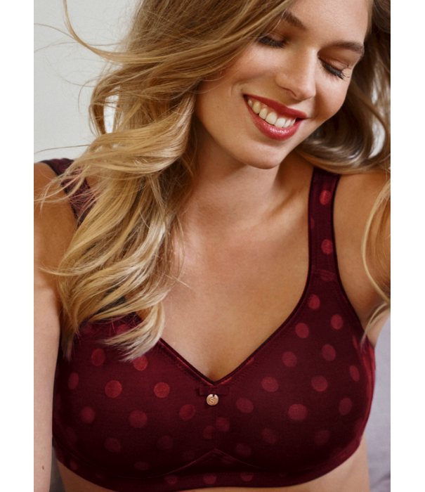 Susa  Rhodos Bh zonder beugel kleur, soft peach of  grijs  print dots, of ruby red