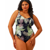 Elomi Tropical Retreat lichtgewicht badpak zonder beugel in zwart met jungleblad‑print