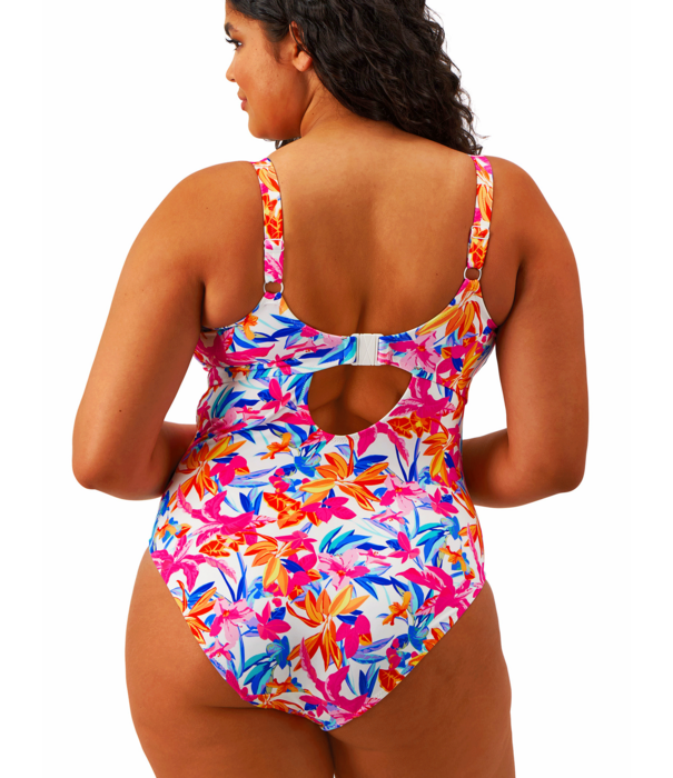 Elomi Savaneta badpak zonder beugel kleur wit met print bloem gecombineerd