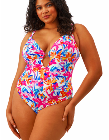 Elomi Savaneta badpak zonder beugel kleur wit met print bloem gecombineerd