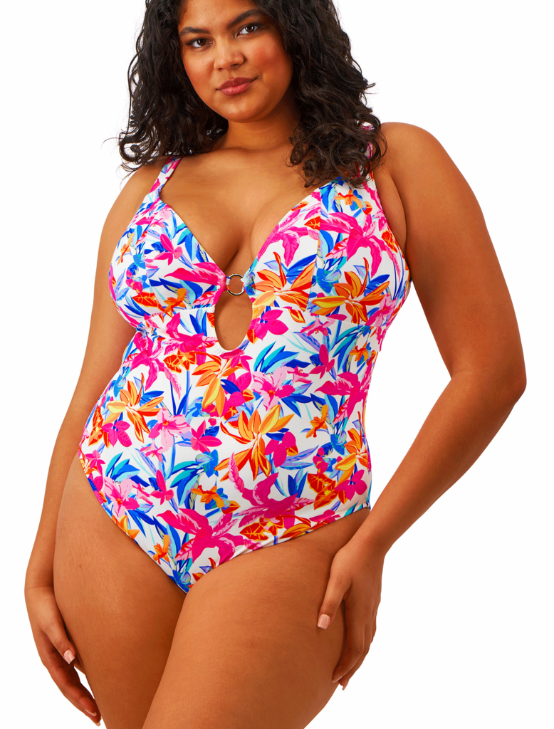 Elomi Elomi Savaneta badpak zonder beugel kleur wit met print bloem gecombineerd