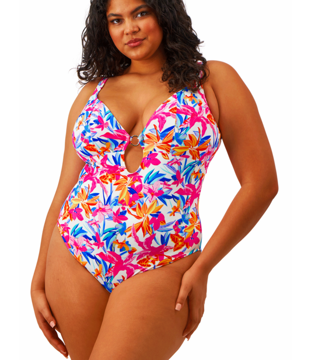 Elomi Savaneta badpak zonder beugel kleur wit met print bloem gecombineerd