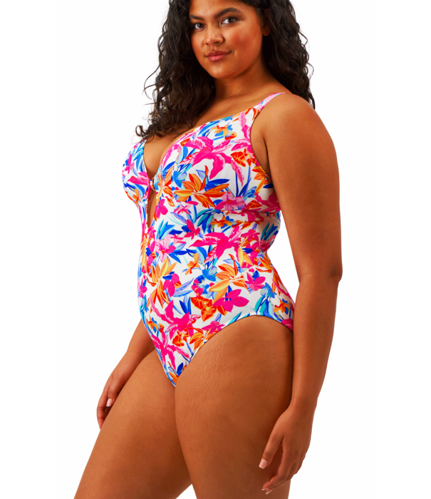 Elomi Savaneta badpak zonder beugel kleur wit met print bloem gecombineerd