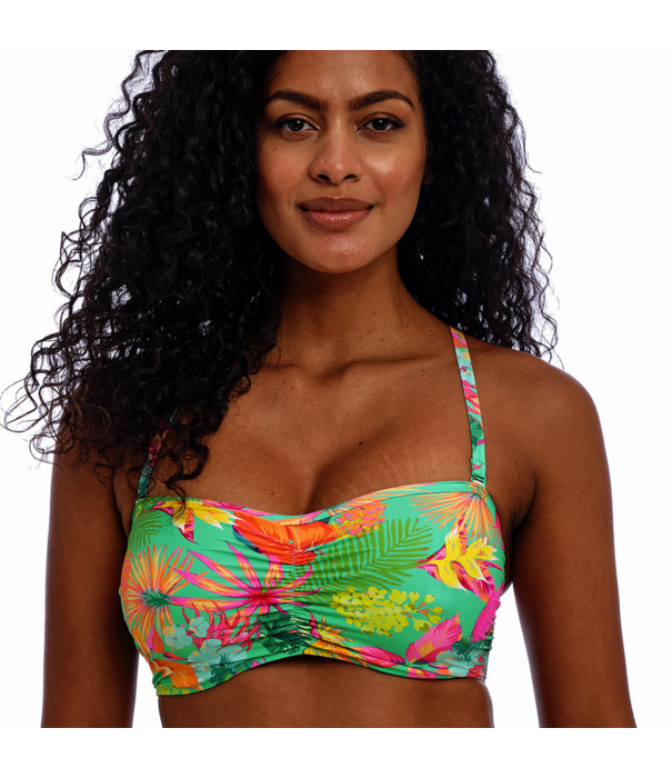 Freya Freya Isla Magarita bandeau bikinitop met beugel kleur jade met caribische print