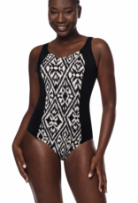 Amoena  Salta hooggesloten full body  prothese badpak, zonder beugel, licht voorgevormd, zwart-print off-white