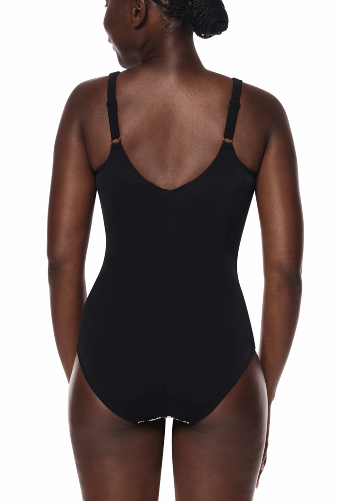 Amoena  Salta hooggesloten full body  prothese badpak, zonder beugel, licht voorgevormd, zwart-print off-white