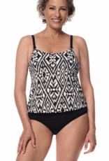 Amoena Amoena Salta (prothese) tankinitop zonder beugel, in blouson model, kleur off/white met tribal print kleur zwart