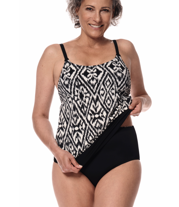 Amoena  Amoena Salta tankinitop zonder beugel – Prothese tankini top Off‑white/Zwart  Bodyfashion Born