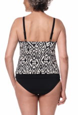 Amoena Amoena Salta (prothese) tankinitop zonder beugel, in blouson model, kleur off/white met tribal print kleur zwart