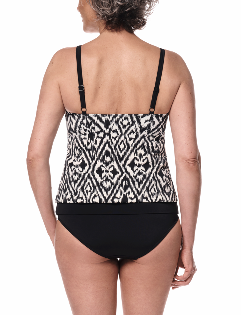 Amoena Amoena Salta (prothese) tankinitop zonder beugel, in blouson model, kleur off/white met tribal print kleur zwart