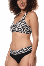 Amoena Salta (prothese) bikinitop zonder beugel, licht voorgevormd, in bandeau model, kleur off/white met tribal print kleur zwart