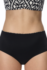 Amoena   Salta hoge chloorbestendige bikinislip met brede omslag, kleur zwart print off-white de mt 36 t/m 52