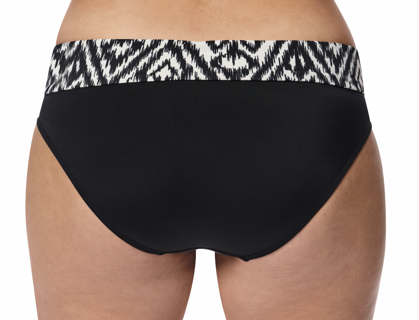 Amoena  Amoena Salta hoge chloorbestendige bikinislip met brede omslag, kleur zwart print off-white de mt 36 t/m 52