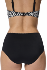 Amoena   Salta hoge chloorbestendige bikinislip met brede omslag, kleur zwart print off-white de mt 36 t/m 52