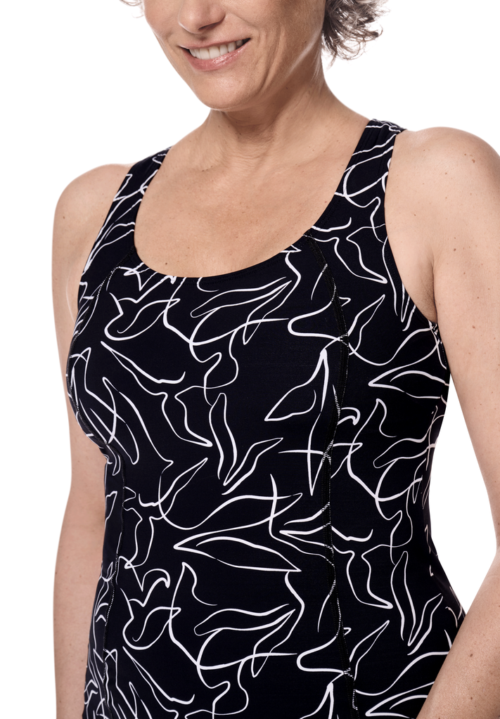 Amoena  Lagos aansluitende prothese Tankinitop zonder beugel, kleur zwart-print wit