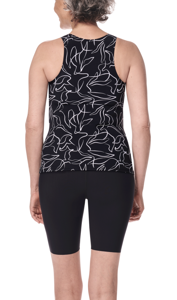 Amoena  Lagos aansluitende prothese Tankinitop zonder beugel, kleur zwart-print wit