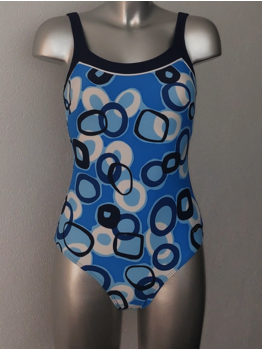 Susa Alice hooggesloten prothese badpak bue met print wit en diverse blauwtinten mt B38/B75