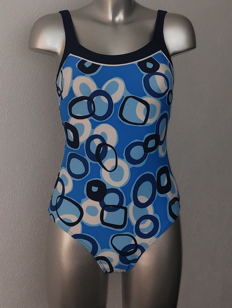 Susa Alice hooggesloten prothese badpak bue met print wit en diverse blauwtinten mt B38/B75