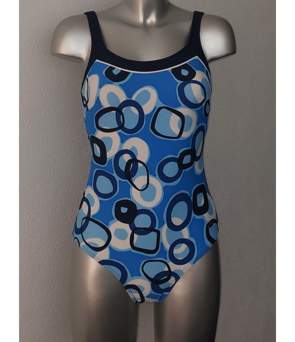 Susa Alice hooggesloten prothese badpak bue met print wit en diverse blauwtinten mt B38/B75