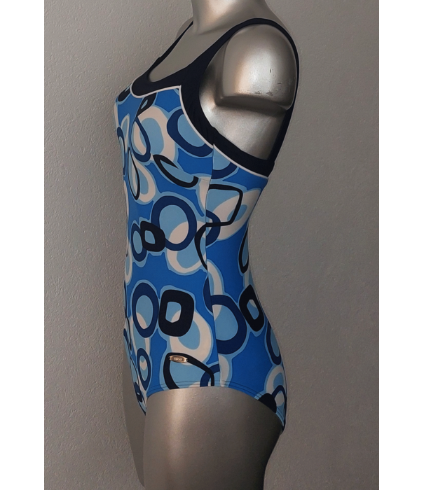 Susa Alice hooggesloten prothese badpak bue met print wit en diverse blauwtinten mt B38/B75