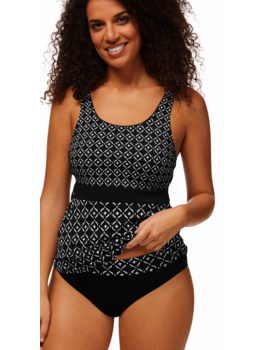 Amoena lingerie Asian Garden prothese tankinitop zonder beugel zwart met print wit Asian