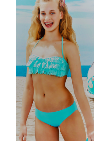 Elsa bandeau bikinitop met bijpassende bikinislip kleur turqouise