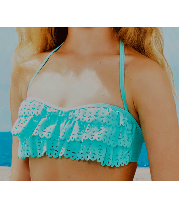 Boobs & Bloomers  Elsa bandeau bikinitop met bijpassende bikinislip kleur turqouise