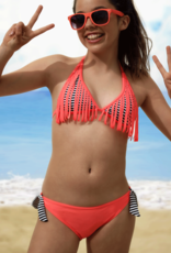 Boobs & Bloomers Lynn triangle bikinitop met fringes & bikinislip kleur corail