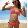 Lynn triangle bikinitop met fringes & bikinislip kleur corail