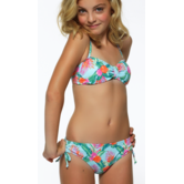 Boobs & Bloomers Jaylina  Bandeaubikinitop & bikinibroekje kleur aqua met tropische print