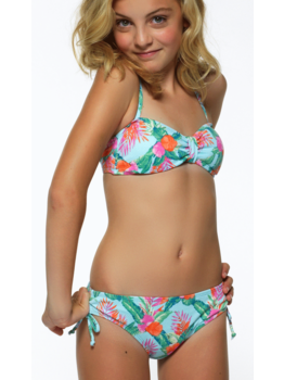 Boobs & Bloomers Jaylina  Bandeaubikinitop & bikinibroekje kleur aqua met tropische print