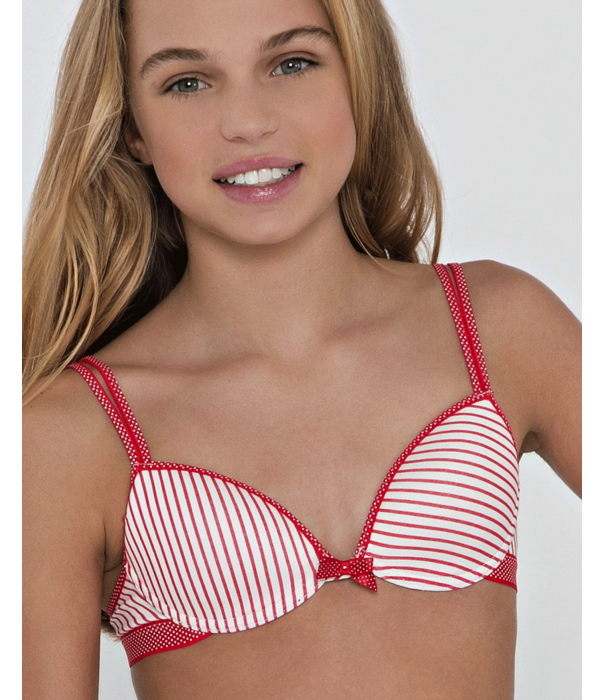 Boobs & Bloomers Boobs & Bloomers Anny katoenen Bh zonder beugel in wit met rode streepprint