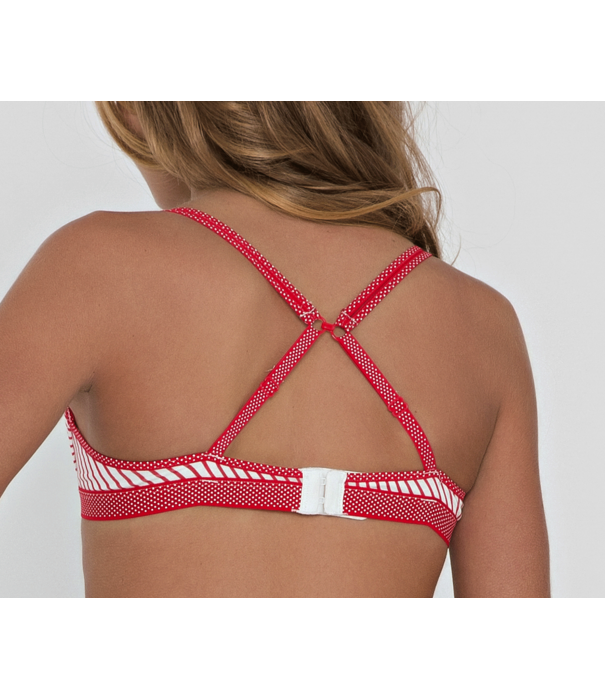 Boobs & Bloomers Boobs & Bloomers Anny katoenen Bh zonder beugel in wit met rode streepprint