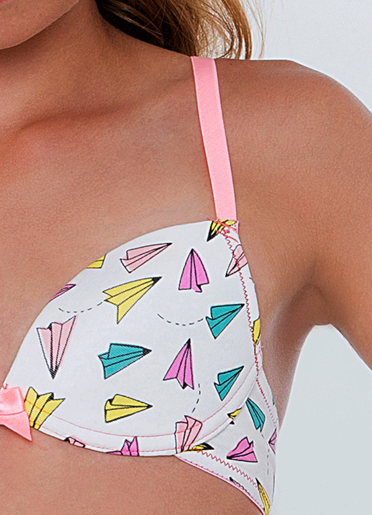 Boobs & Bloomers  Michella katoenen Bh zonder beugel kleur wit met print