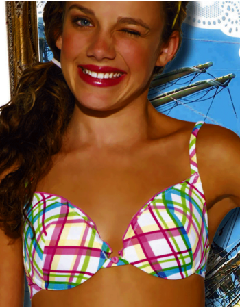 Boobs & Bloomers Judy Microfaser Bh zonder beugel, licht voorgevormde cup kleur wit met ruitprint gecombineerd