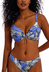 Freya Mali Beach Plunge bikinitop met beugel & ultra lichte voorgevormde cup, kleur korenblauw met print blad kleur ivoor