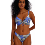 Freya Mali Beach Plunge bikinitop met beugel & ultra lichte voorgevormde cup, kleur korenblauw met print blad kleur ivoor