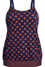 Amoena  Alabama proth.  tankinitop zonder beugel, in blouson model, kleur blauw met print dots kleur brique