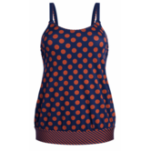 Alabama proth.  tankinitop zonder beugel, in blouson model, kleur blauw met print dots kleur brique