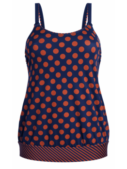 Amoena  Alabama proth.  tankinitop zonder beugel, in blouson model, kleur blauw met print dots kleur brique