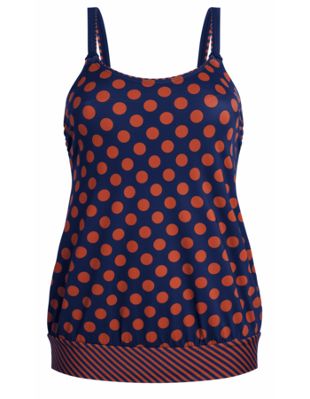 Alabama proth.  tankinitop zonder beugel, in blouson model, kleur blauw met print dots kleur brique