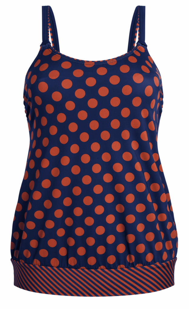 Amoena  Alabama proth.  tankinitop zonder beugel, in blouson model, kleur blauw met print dots kleur brique
