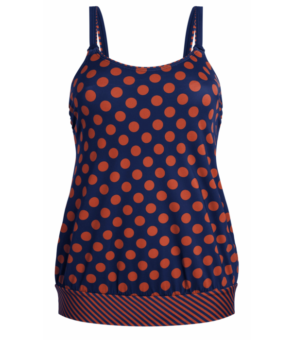 Amoena  Alabama proth.  tankinitop zonder beugel, in blouson model, kleur blauw met print dots kleur brique