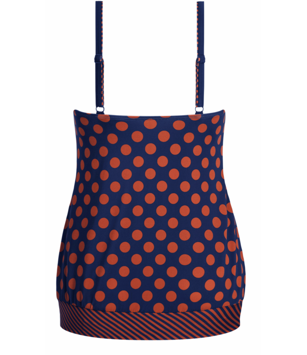 Amoena  Alabama proth.  tankinitop zonder beugel, in blouson model, kleur blauw met print dots kleur brique