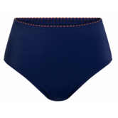 Amoena Alabama hoge  bikinislip blauw met print kleur brique aan bovenrand