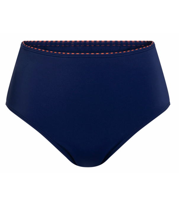 Amoena  Alabama hoge  bikinislip blauw met print kleur brique aan bovenrand