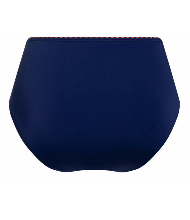 Amoena  Alabama hoge  bikinislip blauw met print kleur brique aan bovenrand