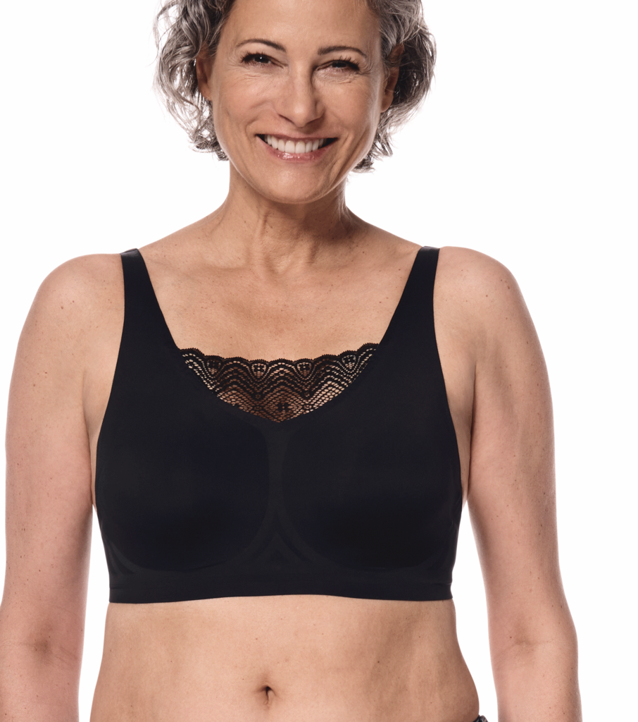 Amoena Esra hooggesloten naadloze, lichtgewindercht, prothese Bh zonder beugel & uitneembare paddings, mt S t/m 3XL, kleur zwart